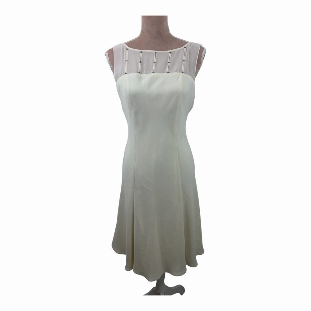 Evan Picone Petite 10P Ivory Formal Dress Cowl Back Sheer Rhinestone Midi